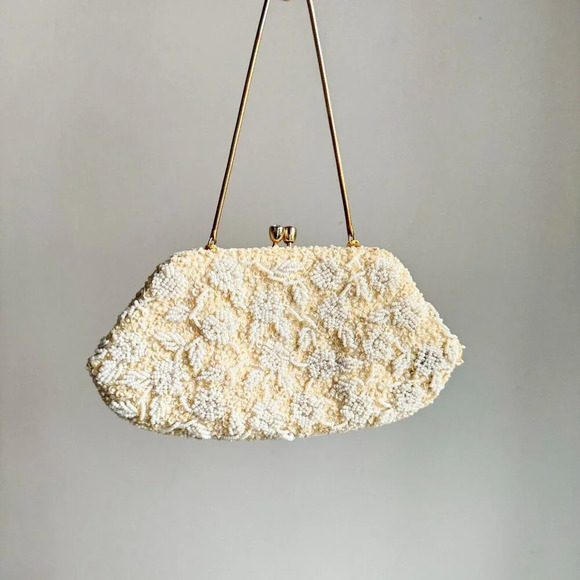 Vintage 50s 60s Simpsons Beaded Ivory Wedding Red Carpet Purse - Picture 5 of 11